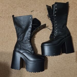 Black Platform Lace-Up Boots